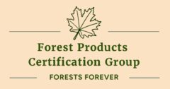 dark green logo for Forest Products Certification Group with text and maple leaf icon